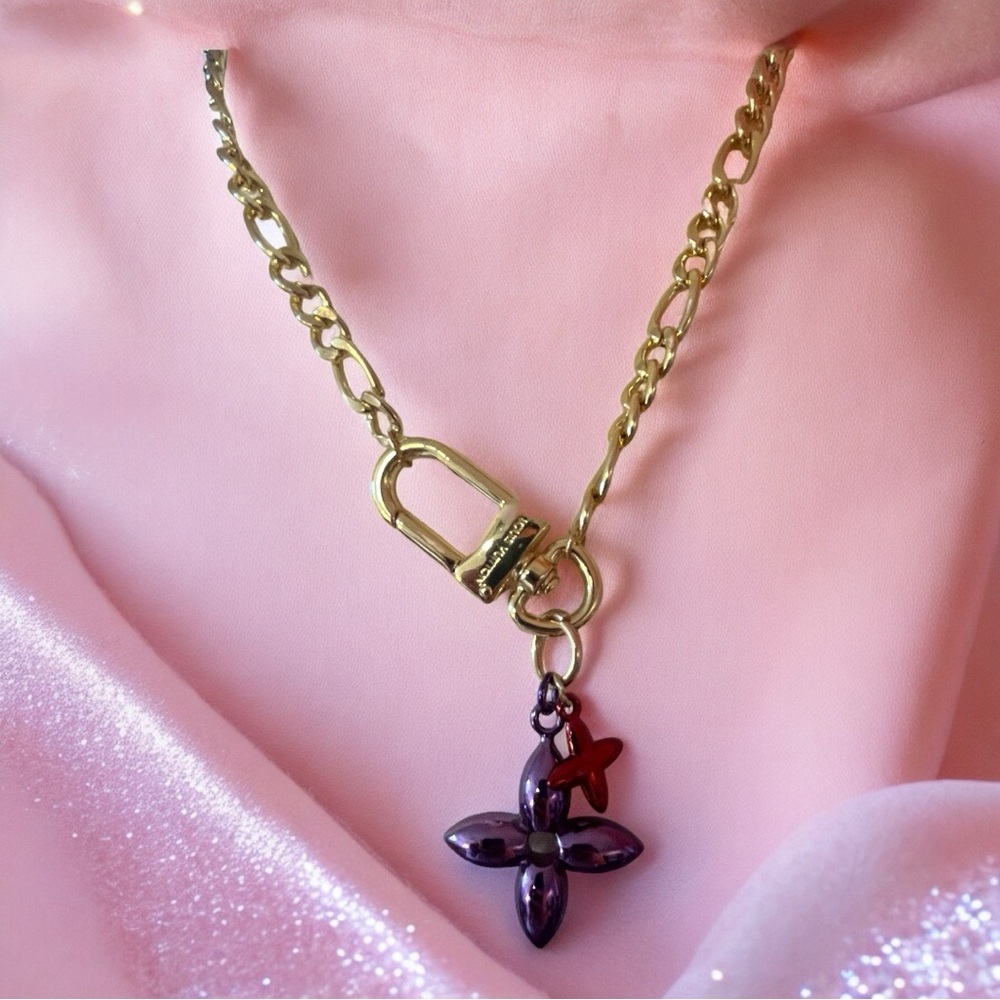 Upcycled LV Keychain Louis Vuitton Anneau Cles clasp and Charm necklace